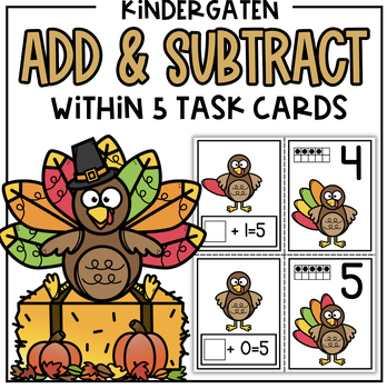 Preview of Thanksgiving Theme Math Task Cards | Addition and Subtraction within 5