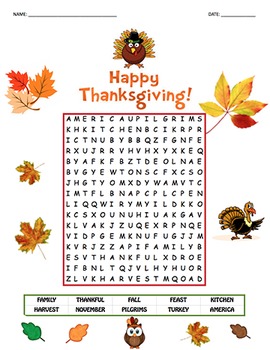 Thanksgiving Theme Word Search - Sight Words #2 by Autumn in New England