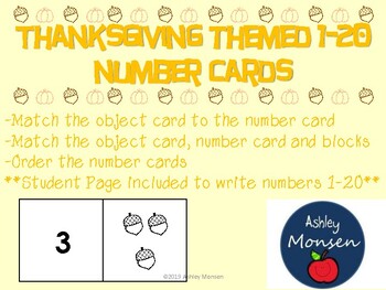 Preview of Thanksgiving Themed 1-20 Number cards