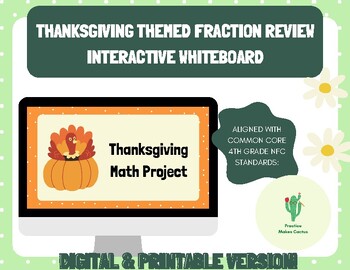 Preview of Thanksgiving-Themed 4th Grade Fraction Review Interactive Whiteboard Activity