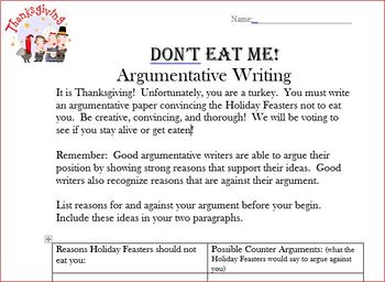 Preview of Thanksgiving Themed Argumentative Writing