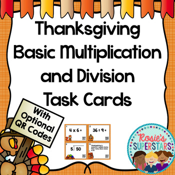 Preview of Thanksgiving Themed Basic Multiplication and Division Task Cards with QR Codes