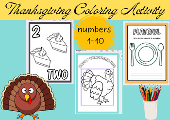 Preview of Thanksgiving Themed Coloring Book  - Numbers 1-10 - Encourage Creativity