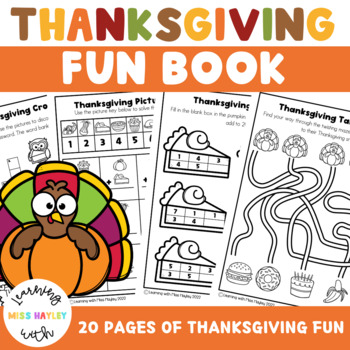 Preview of Thanksgiving Themed Fun Book NO PREP Activities Math and Literacy Worksheet Pack