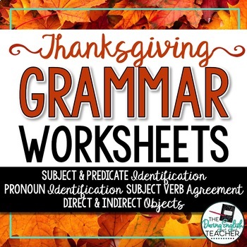 Preview of Thanksgiving Grammar Worksheets: No prep, easy sub plans