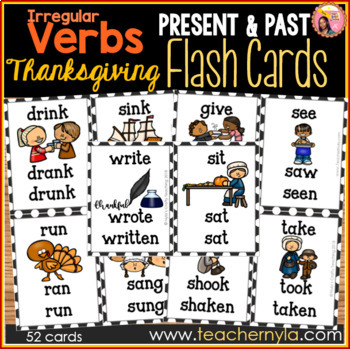 Preview of Thanksgiving Themed Irregular Verb Flash Cards