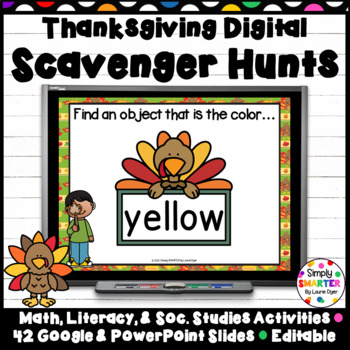 Preview of Thanksgiving Themed Math, Literacy, and Social Studies DIGITAL Scavenger Hunts