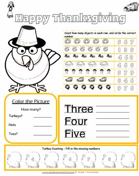 Thanksgiving Themed Math Worksheets Grade 1 by Donnette ...