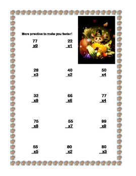 thanksgiving themed multiplication math review worksheets