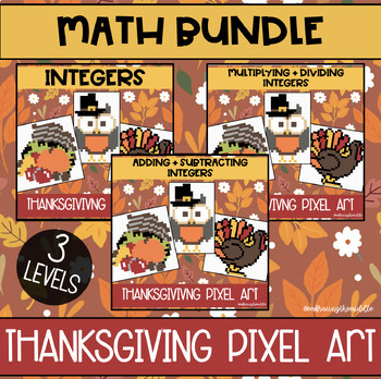 Preview of Thanksgiving Themed Pixel Art BUNDLE for Middle School Math