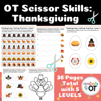 Thanksgiving Themed Cutting Practice Pages for Scissor Skills