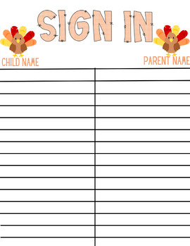 Preview of Thanksgiving Themed Sign in Sheet for Parents