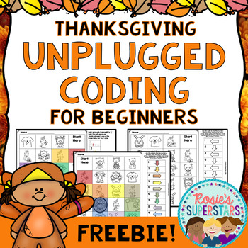 Preview of Thanksgiving Themed Unplugged Coding for Beginners Freebie