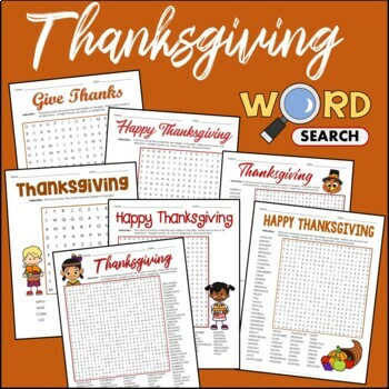 Preview of Happy Thanksgiving Themed Word Find Search Puzzle November Activity Sheet Bundle