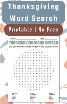 Preview of Thanksgiving Themed Word Search | No Prep Printable