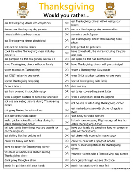 70 Fun Thanksgiving Would You Rather Questions (Free Printable)