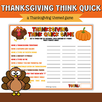 Thanksgiving Think Fast Game, Thanksgiving Games