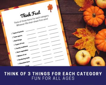 Thanksgiving Fast Answers Game - The Fun Quick Thinking Family Party Game