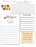 Thanksgiving Think Sheet (writing, acrostic poetry, top 10 list)
