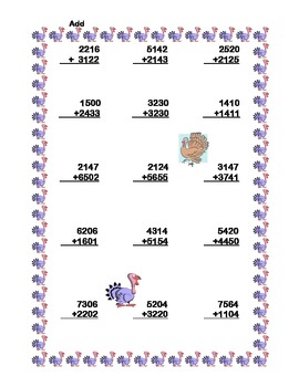 Thanksgiving Third Grade Math Review- Worksheets that Addresses 5 of