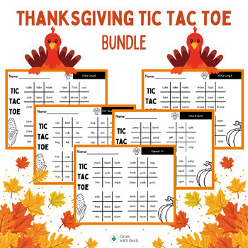Preview of Thanksgiving Tic Tac Toe: Phonics Fluency Game! | 14 Phonics Skills Included