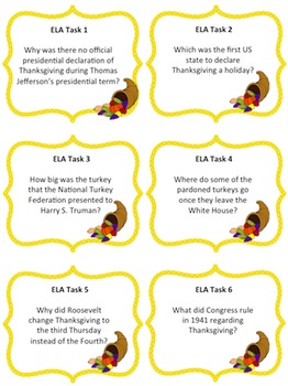 Thanksgiving Timeline Task Cards by More Than a Worksheet | TpT