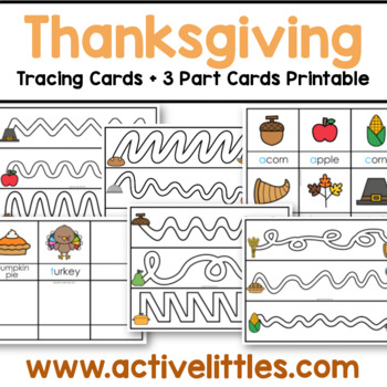Preview of Thanksgiving Tracing Cards and 3 Part Cards Printable