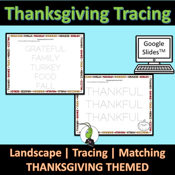 Preview of Thanksgiving Tracing, Coloring and Matching Prek-K Google Slides