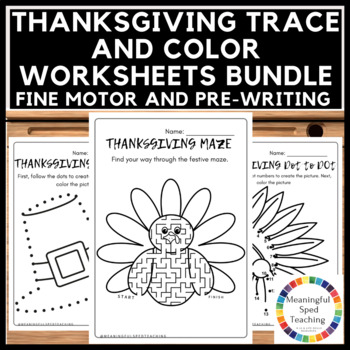 Preview of Thanksgiving Tracing, Maze, Dot to Dot and Coloring Printable Worksheets