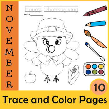 Preview of Thanksgiving Tracing and Coloring Activities | Fine Motor Skills | Morning Work