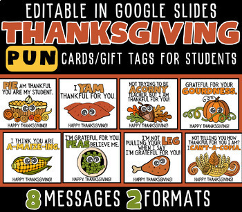 Preview of Thanksgiving Treat Gift Tags Fall Puns: Funny Foods