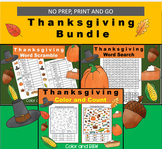 Thanksgiving Activities: Word Search, Word Scramble, and C