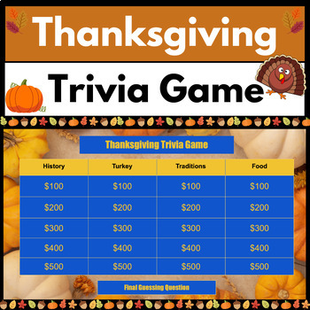 Preview of Thanksgiving Trivia Game | Middle School and High School | Jeopardy-Style