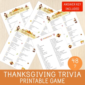 Preview of Thanksgiving Trivia Game, Party Games, Printable Trivia Game, Answer Key