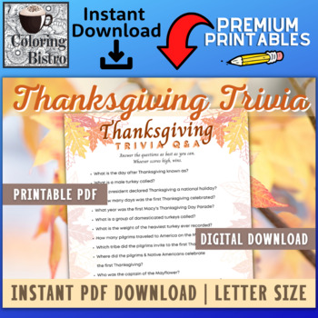 Preview of Thanksgiving Trivia Game, Thanksgiving Printable Games, Fun, Friendsgiving Game