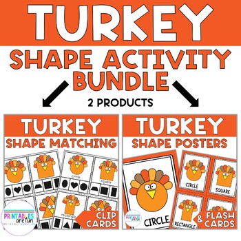 Preview of Thanksgiving Turkey 2D Shape Activity Bundle | Preschool Math Activity