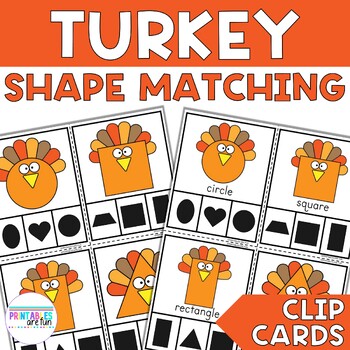 Preview of Thanksgiving Turkey 2D Shape Matching Clip Cards | Preschool Math Activity