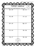 Thanksgiving Turkey Addition Practice - 2 and 3-Digit Work