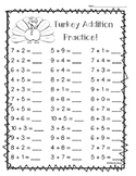 Thanksgiving Turkey Addition Practice - Leveled - 3 worksh