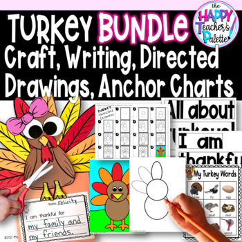 Preview of Thanksgiving Turkey BUNDLE Craft Writing Center Anchor Chart & Directed Drawing