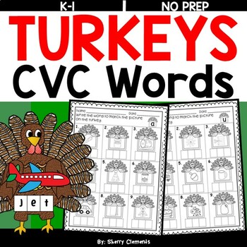 Preview of Thanksgiving | Turkey CVC Words | Worksheets | Fall | Write the Word