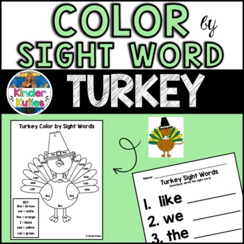 Preview of Thanksgiving Turkey Color by Sight Words Worksheet | Literacy Center Activity