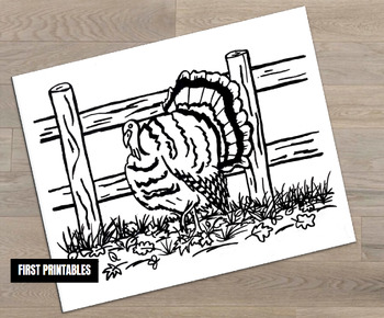 Preview of Thanksgiving Turkey Coloring Page November Autumn Fall Leaves