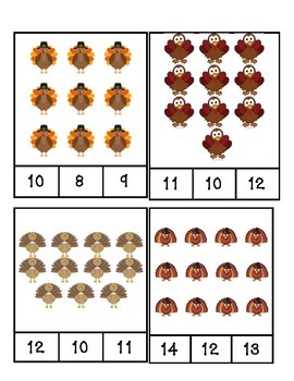Thanksgiving Turkey Count and Clip Cards #1-24 by PreK Printables Shop