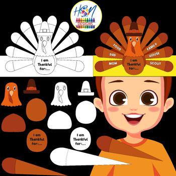 Preview of Thanksgiving Turkey Craft hat, I am Thankful for... Crown / headband Activities
