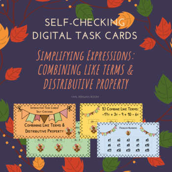 Preview of Thanksgiving Turkey Simplifying Expressions Digital Task Cards