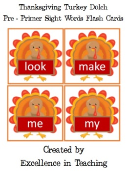 Preview of Thanksgiving Turkey Dolch Pre-Primer Sight Words Flash Cards!