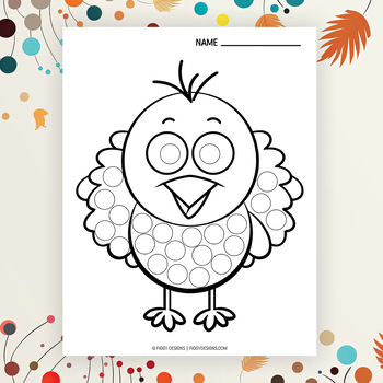 Thanksgiving Turkey Dot Art Printable Coloring Page by Figgy Designs