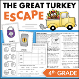 Fall Thanksgiving Turkey ESCAPE ROOM ELA & Math 4th Grade 