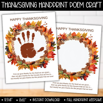 Preview of Thanksgiving Turkey Fall Poem Handprint Footprint Printable Art Craft Activity